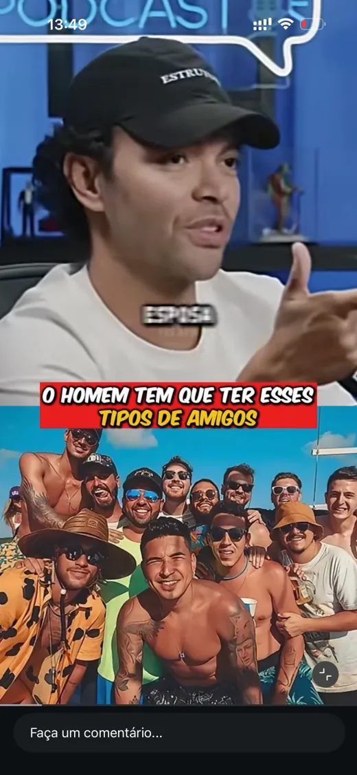 Corte de podcast com legenda e montagem de um grupo de amigos.