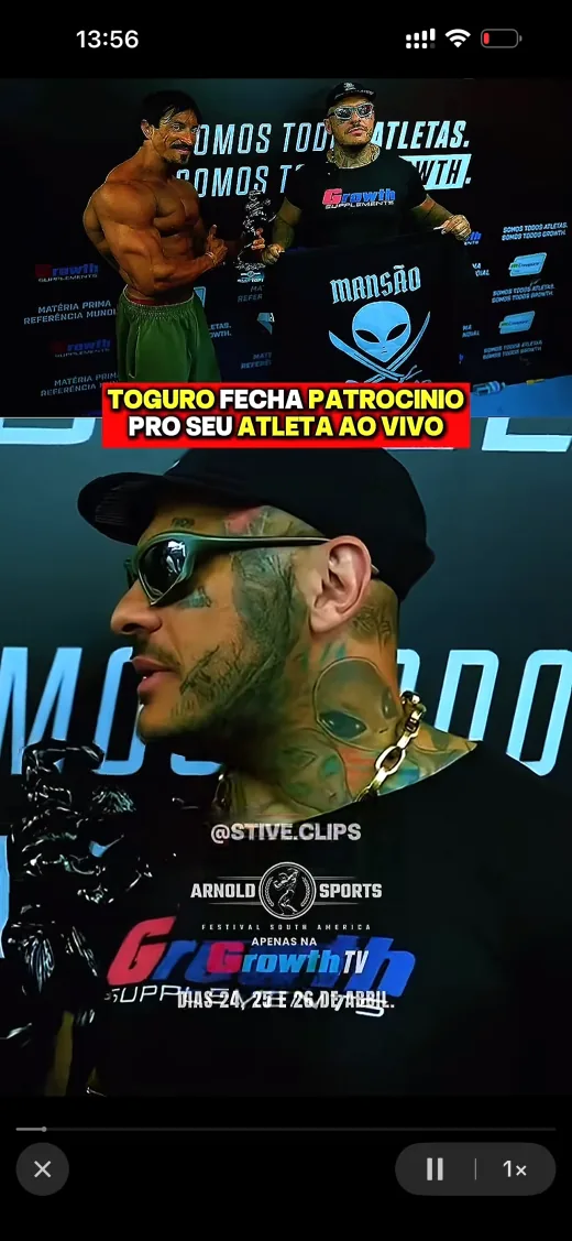 Corte de evento esportivo com entrevista e chamada em destaque.